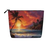 Kycvds Tropical Sunset Zippered Bag Large Capacity, Fake Hemp Makeup Organizer Portable Daily Use Travel Pouch