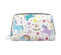 Kycvds Unicorns Pink Toiletry Cosmetics Bag, Portable Travel Cosmetic Makeup Bag,Pvc Leather,With Compartments, Silver, One Size