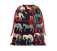 Kycvds Various Kinds Of Horses Printing Drawstring Gift Bag With Red Ribbon Closure,15.8x20.9 In For Christmas For Adults Festival Use