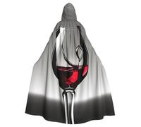 Kycvds Wine Glass Printing 57.8 Inches Length Hooded Cloak, Adult Halloween Wizard Robe, Large Hood,Perfect For Cosplay