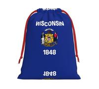 Kycvds Wisconsin State Flag Printing Drawstring Gift Bag With Red Ribbon Closure,11.8 X 15.8 Inch For Christmas For Adults Festival Use