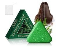 KYDA 1Pcs Nature Triangle Shampoo Bar with 1 Foaming Nets, Usman Grass Shampoo Bar, Green Shampoos Soap, Relieve Scalp Itching, Control Oil and Volumizing Hair, Solid Soaps for men and women