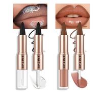 KYDA 2pcs Dual-Ended Lip Combo, 2-in-1 Brown Lip Liner and Lipstick Kit, Moisturizing High Shine Gloss, Matte Lips Liner with Plumping Lips Gloss for Women, Lasting Waterproof Lipstick Makeup, 01+06