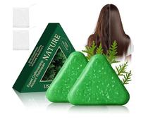 KYDA 2Pcs Nature Triangle Shampoo Bar with 2 Foaming Nets, Usman Grass Shampoo Bar, Green Shampoos Soap, Relieve Scalp Itching, Control Oil and Volumizing Hair, Solid Soaps for men and women