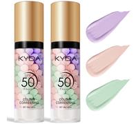 KYDA 3 In 1 Color Correcting Makeup Primer, SPF 50, Face Primer-2Pcs | One Step Brightening Primer to Even Skin Tone, Oil Control Skin Corrector, Sheer Finish, Purple Pink Green