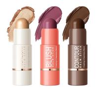 KYDA 3 Pcs Contour Highlighter Blush Sticks Set, Long-lasting Waterproof Face Blush Contour Makeup Stick Blendable and Brightening for Face, Matte & Dewy Finish-Set C