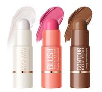KYDA 3 Pcs Contour Highlighter Blush Sticks Set, Long-lasting Waterproof Face Blush Contour Makeup Stick Blendable and Brightening for Face, Matte & Dewy Finish-Set A