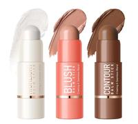 KYDA 3 Pcs Contour Highlighter Blush Sticks Set, Long-lasting Waterproof Face Blush Contour Makeup Stick Blendable and Brightening for Face, Matte & Dewy Finish-Set B