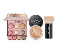 KYDA All-in-one Makeup Palette + Mineral Powder Foundation, Multi-Functional Baked Makeup Palette and powder foundation Set with Brush, Make up Gifts Set for Women and Wife