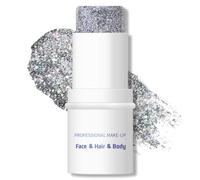 KYDA Body Glitter Stick, Chunky Glitter Gel for Face Body Hair, Sparkling Holographic Mermaid Sequins Paint, Waterproof Multiuse Makeup Glitter Gel, Silver