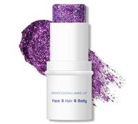 KYDA Body Glitter Stick, Chunky Glitter Gel for Face Body Hair, Sparkling Holographic Mermaid Sequins Paint, Waterproof Multiuse Makeup Glitter Gel,Purple