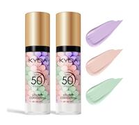 KYDA Color Correcting Facial Serum, SPF 50 PA+++, Moisturizing Makeup Primer, One Step Brightening Primer to Even Skin Tone, Oil Control Skin Corrector, Sheer Finish, Purple Pink Green (B-2Pcs)
