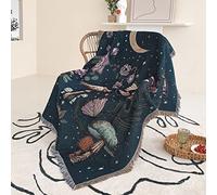 KYDCO Bohemian Knitted Throw Blanket, Sun/Moon/Mushroom/Flowers/Fruits Tassels Tapestry Shawls Sofa Towels Multi-function Throws For Sofa Couch Bed,A-02,130x160cm