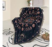 KYDCO Bohemian Knitted Throw Blanket, Sun/Moon/Mushroom/Flowers/Fruits Tassels Tapestry Shawls Sofa Towels Multi-function Throws For Sofa Couch Bed,A-01,130x160cm