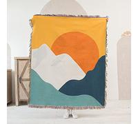 KYDCO Bohemian Knitted Throw Blanket With Tassels, Morandi Colour Block Sunrise Peaks Soft Cozy Armchair Throws For Sofa Couch Bed,White,130x160CM