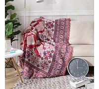 KYDCO Large Throw Blanket, Bohemian Geometry Pattern Tassels Blankets Multi-functional Knitted Throws For Sofa Bed Couch Armchair,Red,230x340CM