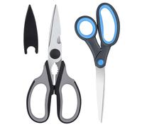 KYDIFS Left Handed Scissors and Left Handed Kitchen Scissors, Lefty Shears Stainless Steel for Kitchen, Office, Home, Arts and Crafts (2 Pack, Gray/Blue)