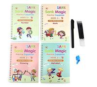 Kyduu 4 pcs Kids Magic Handwriting Practice Calligraphic Writing, Drawing Kids Magic Copybook Calligraphy Set, Reused Calligraphy Copybook, Reusable Writing Practice Book