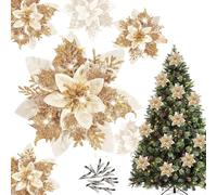 KYEDGC 20Pcs Gold Christmas Decorations, 10 Artificial Poinsettia Flowers with 10 Clips for Tree, Home, Party, Wedding, Festive Decor, 14 cm, Premium Material