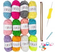 KYEDGC 21 Pcs Knitting Kit, 12 Colours Yarn & 2 Bamboo Knitting Needles, Kids Knitting Starter kit,for Beginners Adults, Dishcloth Knitting Kit Craft Knitting for Beginners kit for Handcrafts Arts