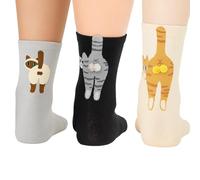KYEDGC 3 Pcs of Cat Socks for Women, Funny Cat Socks Womens 4-7, Cute Socks for Women, Animal Sock, Fluffy CuteCat Sock, Cat Gifts, Funny Socks