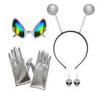 KYEDGC 4PCS Alien Costume Set, Silver Alien Headband with Glasses and Gloves, Aliens Accessories for Halloween Party, Cosplay, Stage Performance, Gift