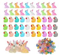 KYEDGC 50Pcs Mini Resin Animals, Glow in The Dark Mini Animals, Resin Animals Mixed Ducks and Rabbit for Easter Decorative Garden Living Room Miniature Landscape Theme Decoration
