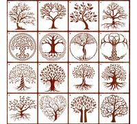KyeeaDIY 16 Pcs Tree Stencils Templates Reusable Drawing Painting Stencil for Crafts Forest Wall Stencils for People on Wood Rocks Canvas DIY Scrapbooking Journal Home Décor