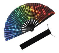 KyeeaDIY Folding Hand Fan, Popping Fan Clacking Fans for Line Dancing, Large Hand Fans for Women, Boots on The Ground Fan with holster for Outdoor, Wedding, Party, Decoration (Dj Lighting)