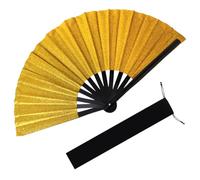 KyeeaDIY Folding Hand Fan, Popping Fan Clacking Fans for Line Dancing, Large Hand Fans for Women, Boots on The Ground Fan with Holster for Outdoor, Wedding, Party, Decoration (Gold)