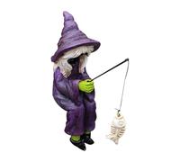 KyeeaDIY Halloween Decorations Fishing Witch Ornaments Home Purple Witch Fishing Ornament, Mini Witch Sitting Figurine Scary Halloween Decor Outdoor Indoor for Halloween Haunted House Decor