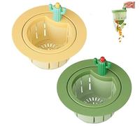 KyeeaDIY Multi-Functional Cactus Sink Strainer, Press Auto Dump Strainer Basket Filter Lifting Basket Plastic Cactus Sink Filter Basket, Kitchen under Sink Cleaning Strainer Basket (Green and Yellow)