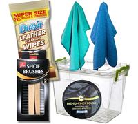 Kyeltri Shoe Cleaning Kit Bundle with 50ml Black Shoe Polish, Leather Cleaning Wipes, x2 Brushes, x2 Microfibre Cleaning Cloths and Storage Box