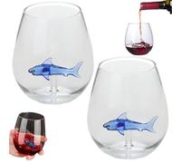 KYEQATY 2Pcs Shark Wine Glass 500ml Shark Wine Glasses with Shark Inside High Borosilicate Glass Mug Unique Wine Glasses for Wedding Birthday Gifts Home Accessory
