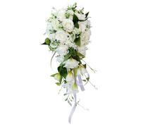 KYEQATY Bridal Bouquet Wedding Bouquet Teardrop Romantic Bridal Bouquet Cascading Artificial Rose Bouquet for Bride Holding Wedding Centerpiece Decor Style 1