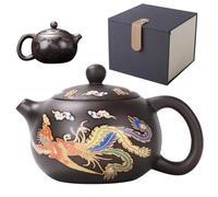 KYEQATY Ceramic Teapot Dragon and Phoenix Chinese Teapot Color Changing Kung Fu Tea Pot with Handle and Infuser 250ml Wide Mouth Traditional Teapot Gift with Gift Box