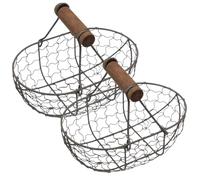 KYEQATY Egg Basket for Gathering Fresh Eggs 2Pcs Iron Wire Chicken Egg Basket with Wooden Handle Decorative Multipurpose Egg Collecting Basket also for Bread Fruits Vegetables