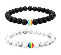 KYEQATY Gay Pride Bracelets, Lgbt Pride Stone Bracelet, Elastic Rainbow Bead Bracelet, Crystal Stone Bracelet for Jewellery, Gifts, 2 Pieces, No Gemstone, No Gemstone