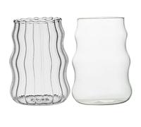 KYEQATY Iced Coffee Glasses Vintage Cool Drinking Glasses 2 Pack Beverage Glasses Cups Ribbed Iced Coffee Glass Cup Glassware Set for Mixed Drinks Water Juice Beer Cocktail 530ml