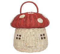 KYEQATY Mushroom Basket 11 Inch House Shaped Mushroom Basket with Lid Portable Decorative Rattan Basket with Handle Photography Props Gifts Mushroom Decor for Kid