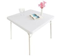 KYEQATY Square Tablecloth Elastic Edge Fitted Tablecloth Scratch Wrinkle Resistant Polyester Table Cover Water Repellent Square Table Cloth for Dining Kitchen Home Party White