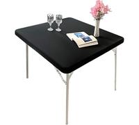 KYEQATY Square Tablecloth Elastic Edge Fitted Tablecloth Scratch Wrinkle Resistant Polyester Table Cover Water Repellent Square Table Cloth for Dining Kitchen Home Party Black