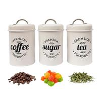 KYEQATY Tea Coffee And Sugar Canisters Set, 3PCS Round White Tea Coffee Sugar Canisters with Leakproof Lids Vintage Coffee Tea Sugar Set for Storing Food Candy Biscuit Cakes Spice or Beans