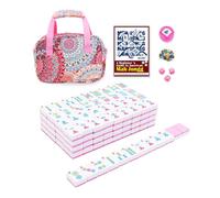 Kyerlish American Mahjong Tile Set with Printed Handbag, 166 Premium Pink Tile and Accessories, Portable and Stylish Mahjong Set, Mahjong Game Set for Travel, Gifts（Pink）