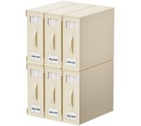 KYEVIS Bed Sheet Organiser, 6 Pack Bedding Storage Box with Handle and Clear Window, Foldable Organiser for Clothes, Blankets - Beige