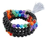 KYEYGWO 108 Prayer Mala Beads Wrap Wrist Bracelet for Women & Men, Tibetan Buddhist Meditation Stone Necklace for Unisex Elastic, Black Lava Rock