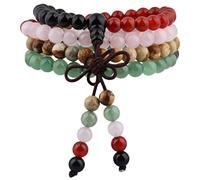 KYEYGWO 108 Prayer Mala Beads Wrap Wrist Bracelet for Women & Men, Tibetan Buddhist Meditation Stone Necklace for Unisex Elastic, Mixed Stone