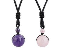 KYEYGWO 2 Pieces 16 mm Amerthyst/Rose Quartz Round Stone Bead Pendant Necklace for Men Women with Adjustable Chain