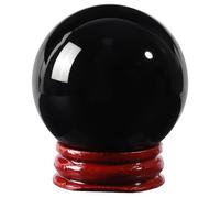 KYEYGWO 45-50 mm Black Obsidian Crystal Ball with Wooden Stand, Natural Stone Sphere Figurine for Witchcraft Divination Home Decor