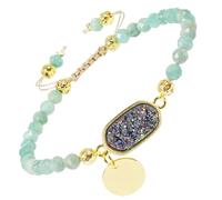 KYEYGWO 4mm Faceted Beads Bracelets for Women and Men, Adjustable Titanium Coated Druzy Quartz Healing Stone Bracelets for Jewelry